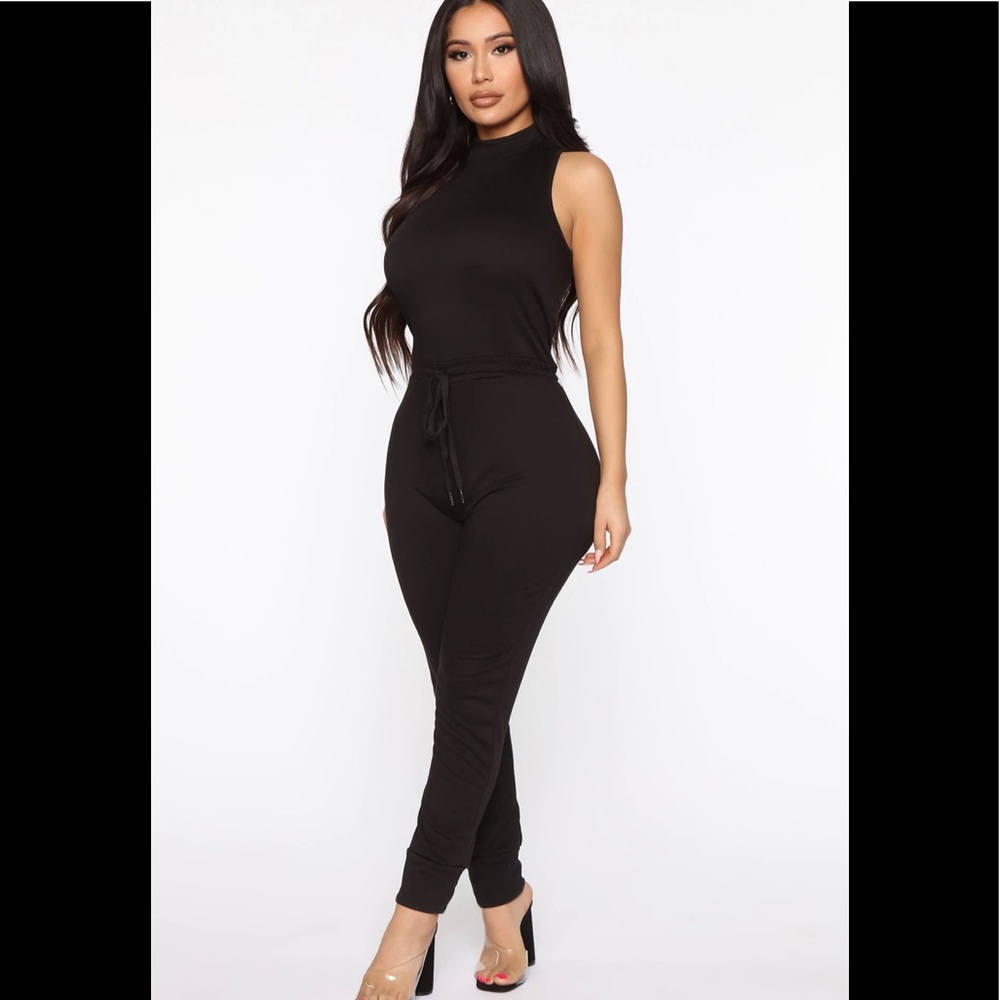 All black one piece with tie strings